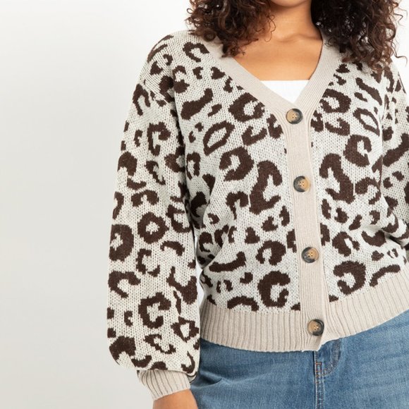 Eloquii Leopard Print Button Front Cardigan | Brown Tan | Size 22/24 - Picture 1 of 10
